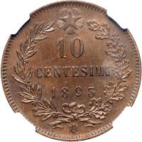 Italy. 10 Centesimi, 1893-BI. NGC MS62 - 2