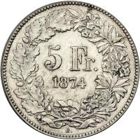 Switzerland. 5 Francs, 1874B. VF - 2