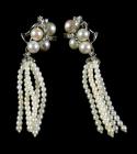 Pair of Cultured Pearl, Diamonds, 14K White Gold Drop Style Earrings