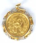 Panda Coin, Diamond, 14K Yellow Gold Pendant