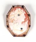 Cameo, Diamond, 14K Yellow Gold Brooch/Pendant