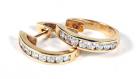 Pair of Diamond, 18K Yellow Gold Hoop Style Earrings