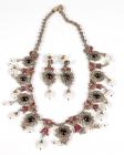 Antique Style Sapphire, Ruby, Pearl, Diamond, Silver, Yellow Gold Necklace & Earring Suite