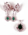 Emerald, Diamond, 14K White Gold Earring & Pendant Suite