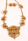 High Karat Yellow Gold, Diamond, Red & Green Stone Necklace & Earring Suite