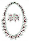 Ruby, Diamond, 18K White Gold Necklace & Earring Suite