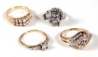 Collection of 4 Diamond, White & Yellow Gold Lady's Rings