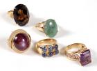 Collection of 5 Colored Stone, 14K Yellow Gold Lady's Rings