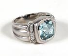 Lady's Aquamarine, Diamond, 14K White Gold Modern Design Ring