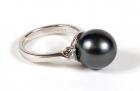 Lady's Black Pearl, Diamond, Platinum Ring