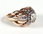 Lady's Diamond, 14K Yellow Gold Floral Dome Design Ring