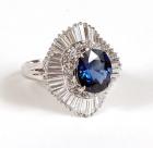 Lady's Sapphire, Diamond, Platinum Ballerina Style Ring