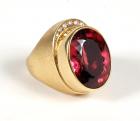 Lady's Tourmaline, Diamond, 18K Yellow Gold Ring