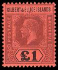 Gilbert & Ellice Islands, 1924, King George V, £1 purple & black on red. F-VF