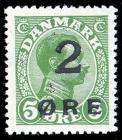 Faroe Islands, 1919, First Issue, 2öre on 5öre green. XF