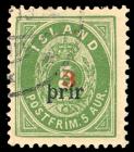 Iceland, 1897, Post Horn, large "þrir/3" on 5a green. F-VF