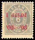 Iceland, 1902, Post Horn, 6a gray, red "I Gildi". F-VF