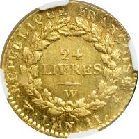 France. 24 Livres, 1793-W (Lille). NGC MS63 - 2