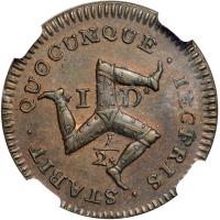 Isle of Man. ½ Penny, 1733. NGC MS63 - 2