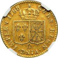 France. 1 Louis d'or, 1788/7-D (Lyon). NGC VF - 2