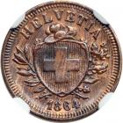 Switzerland. 1 Rappen, 1864-B. NGC AU