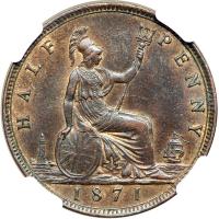 Great Britain. Halfpenny, 1871. NGC AU58 - 2