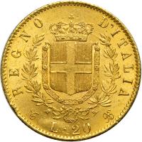 Italy. 20 Lire, 1865-T BN. AU - 2