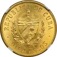 Cuba. 10 Pesos, 1916. NGC AU - 2