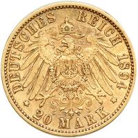 German States - W&uuml;rttemberg. 20 Marks, 1894-F. VF - 2
