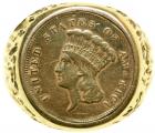 Gent's 1854 $3.00 Gold Coin in 14 kt gold Nugget Style Ring