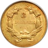 1861 $3 Gold. PCGS AU53 - 2