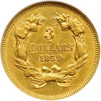 1859 $3 Gold. NGC AU50 - 2