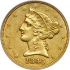 1845 $5 Liberty. PCGS AU53