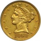 1848 $5 Liberty. PCGS AU50