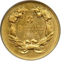 1862 $3 Gold. PCGS AU50 - 2