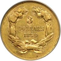 1859 $3 Gold. PCGS AU50 - 2