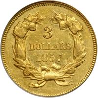 1857 $3 Gold. PCGS AU55 - 2