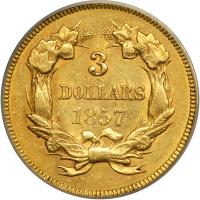 1857 $3 Gold. PCGS AU55 - 2