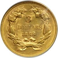 1888 $3 Gold. PCGS AU58 - 2