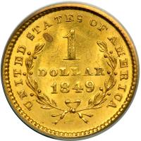 1849 $1 Gold Liberty. Open wreath. PCGS MS62 - 2