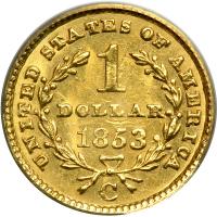 1853-C $1 Gold Liberty. PCGS AU58 - 2