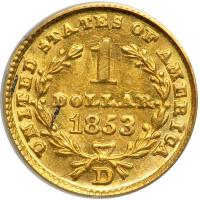 1853-D $1 Gold Liberty. PCGS AU58 - 2