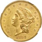 1852 $20 Liberty. NGC AU53