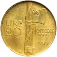 Italy. 20 Lire, 1923-R. NGC MS62 - 2