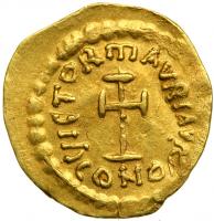 Maurice Tiberius, 582-602. Gold Tremissis (1.44 g) minted at Constantinople. EF - 2