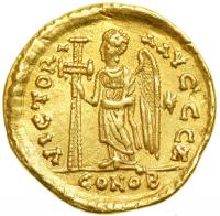 Anastasius I, AD 491-518. AV Solidus (4.36 g) minted at Constantinople. VF - 2