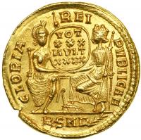 Constantius II, AD 337-361. Gold Solidus (4.48 g) minted at Rome, AD 355-357. MS - 2