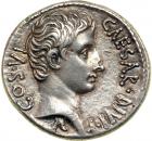 Imperatorial Period. Octavian (as Imperator), 43-27 BC. AR Denarius minted at Pergamum, 28 BC. EF