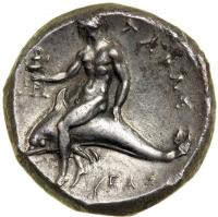 Calabria, Taras, c. 302-272 BC. AR Didrachm (or Nomos; 7.83 g). EF - 2