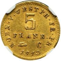 German States - Westphalia. 5 Franken, 1813-C. NGC EF45 - 2